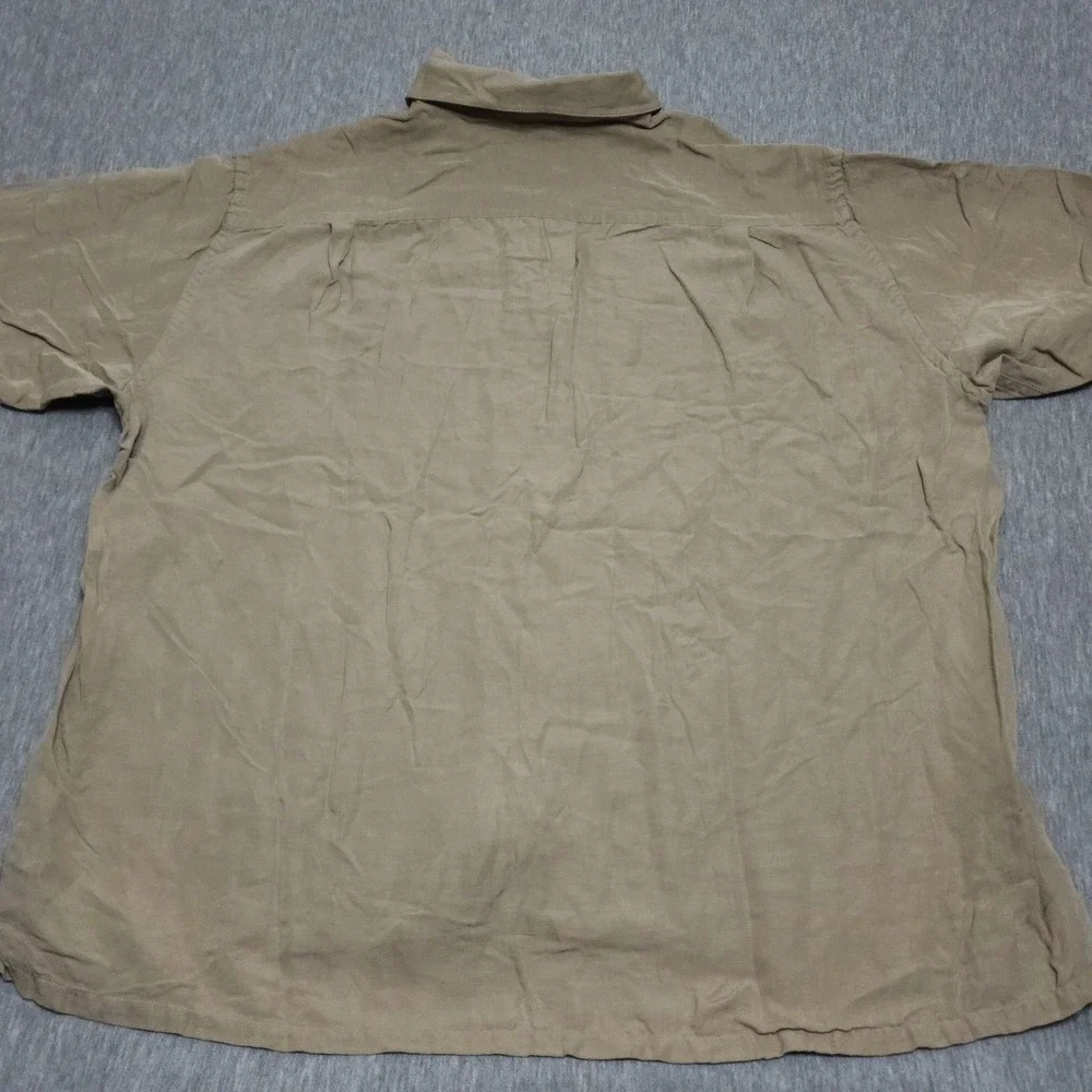 Tasso Elba Mens XL Beige Silk Linen Blend Luxury Camp Resort Shirt Pocket - Picture 7 of 7